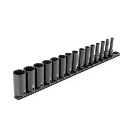 TEKTON 3/8 Inch Drive Deep 12-Point Impact Socket Set with Rail, 15-Piece (1/4-1 in.) SID91113